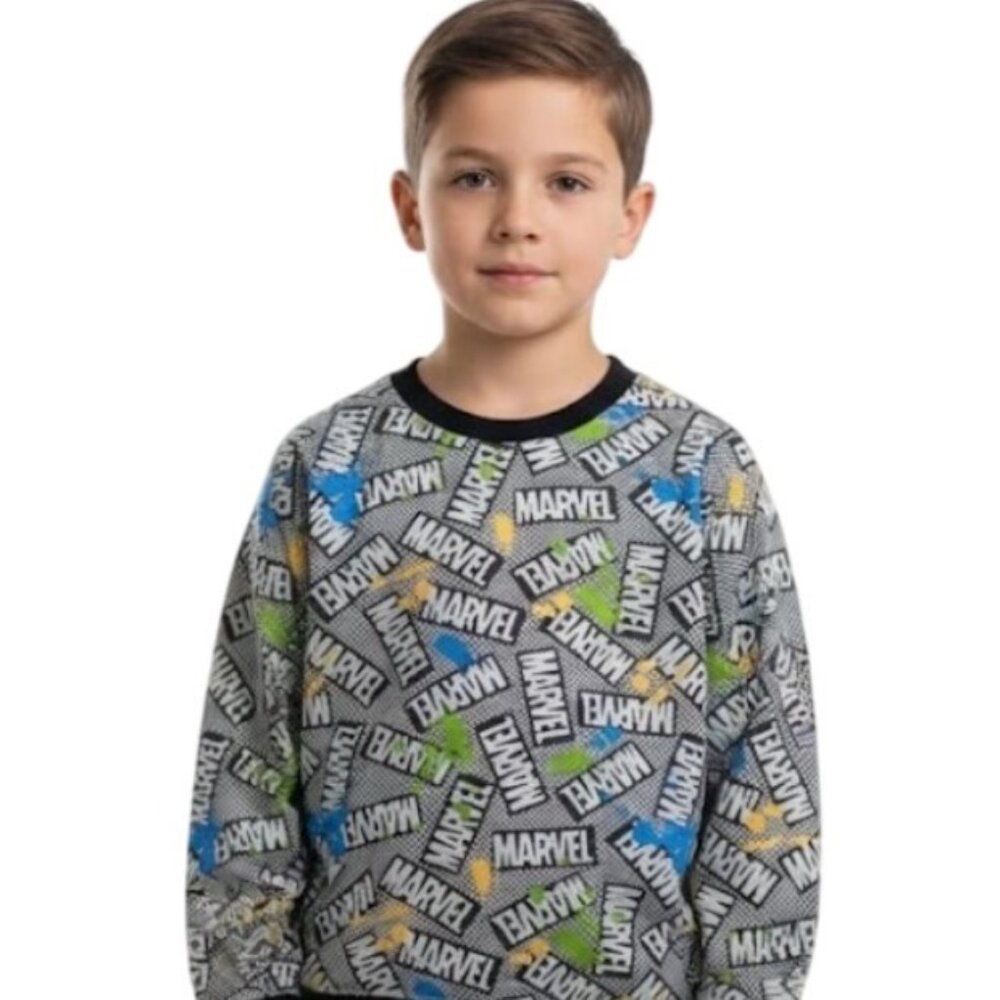 Marvel Boys All Over Print Logo Pullover Lightweight Sweatshirt (7-8 yrs old)NWT